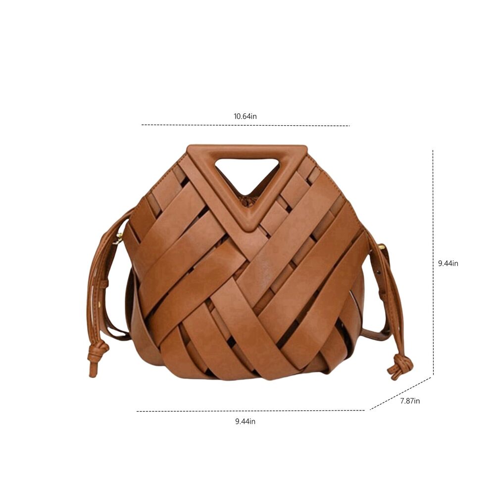 5830 Vegan Leather Clutch Purses Woven Bucket Crossbody Shoulder Bag - Picture 4 of 8